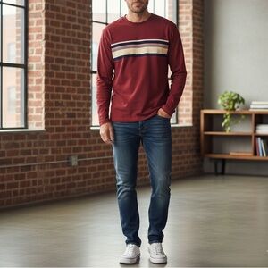 Bailey’s Point Mens XXL Red Long Sleeve Shirt Striped Cotton Crew Neck Tee